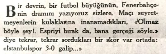 28.10.1968 Fenerbahçe 0-3 İstanbulspor