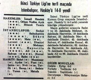 03.05.1981 İstanbulspor 14-0 Hasköy
